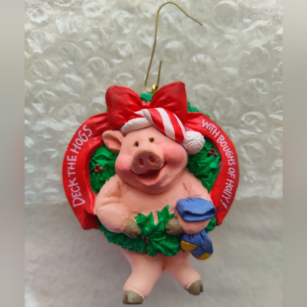 Vintage 90s Hallmark Keepsake Ornament Deck the Hogs Handcrafted - Dated 1992